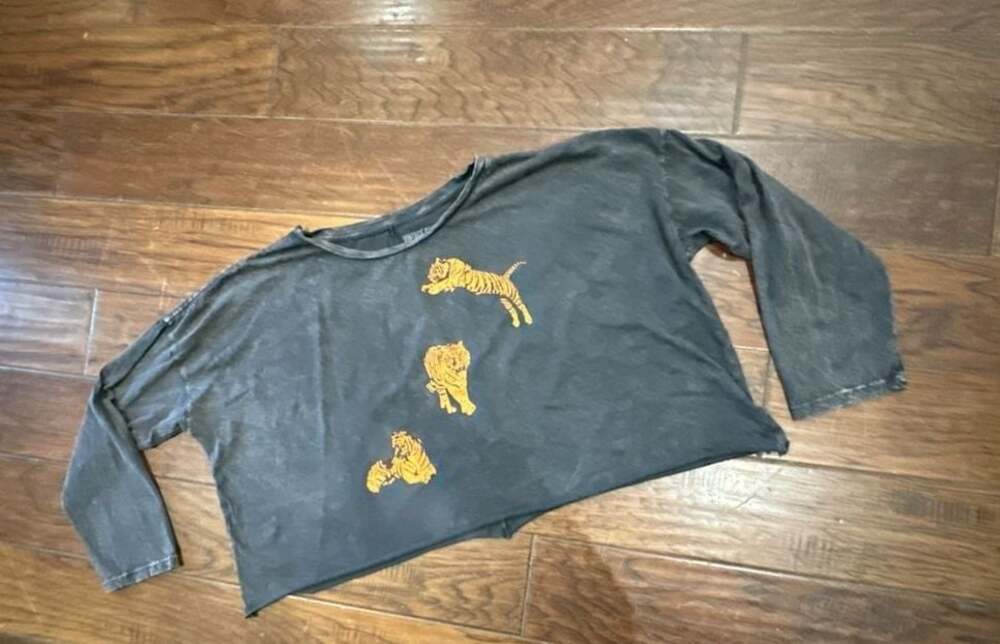 Vintage Canvas Tiger Trio Graphic Long Sleeve Cropped Tee